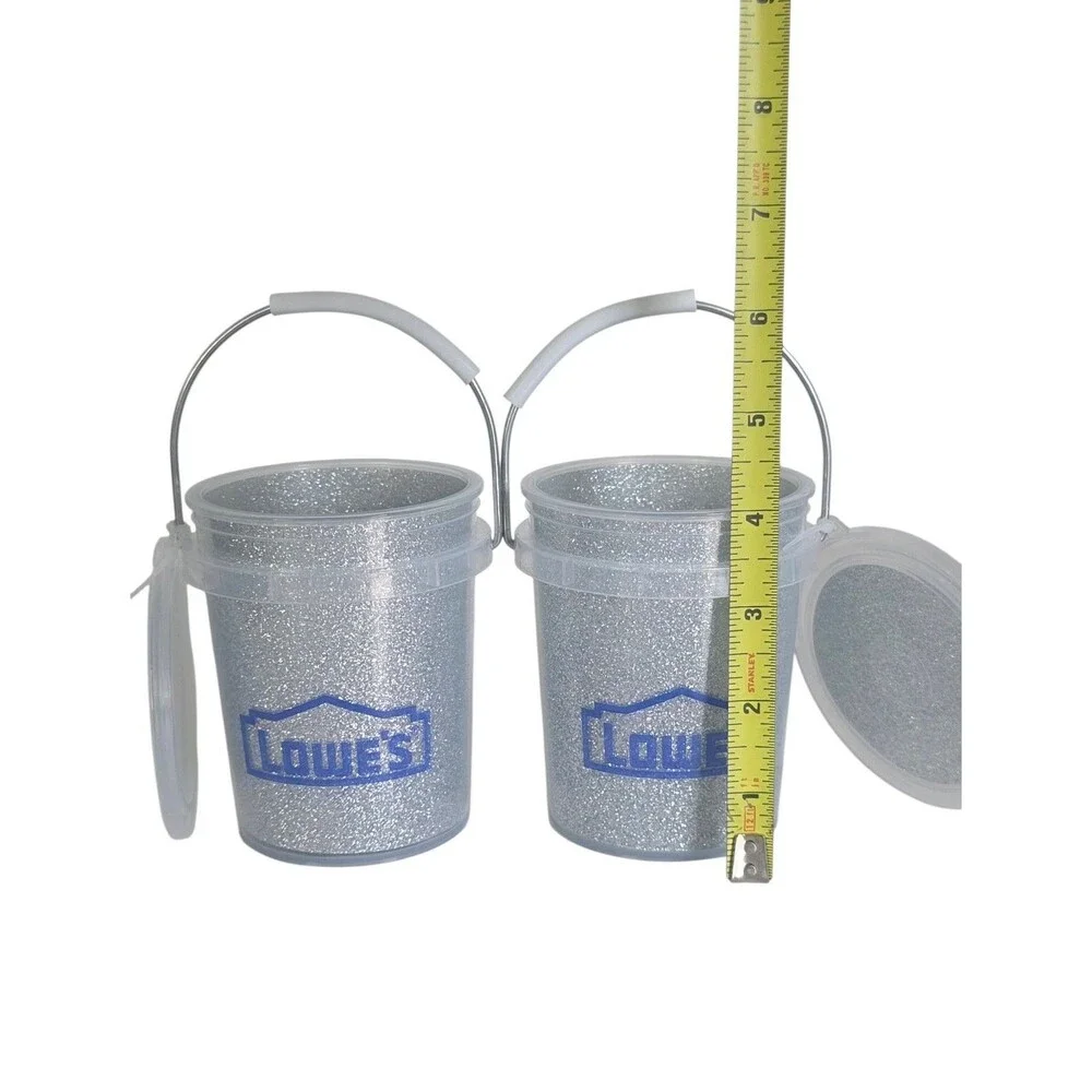 Lowes Silver Glitter Mini Bucket & Lid 0.4-quart ,2pk